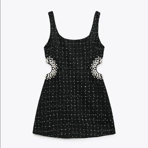 Zara tweed pearl cutout dress